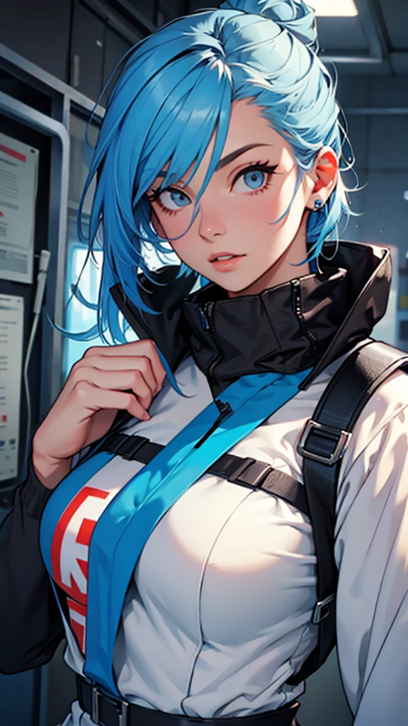 A 28 year old woman, blue hair. medica