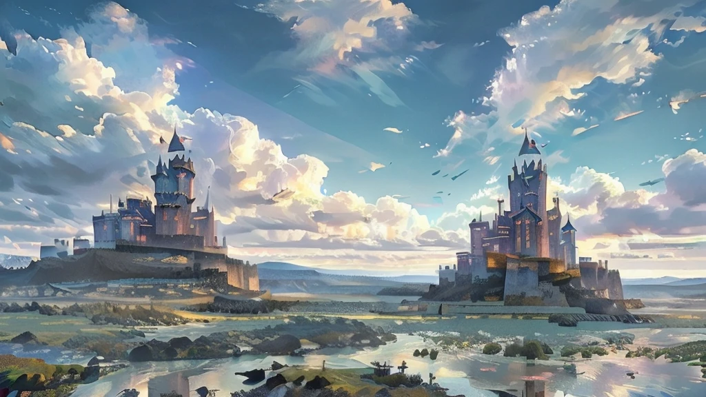 a fantasy world, medieval castle with turrets, fairies flying among the mountains, detailed landscape, daylight, atmospheric lighting, vibrant colors, dramatic composition, (best quality,4k,8k,highres,masterpiece:1.2),ultra-detailed,(realistic,photorealistic,photo-realistic:1.37)