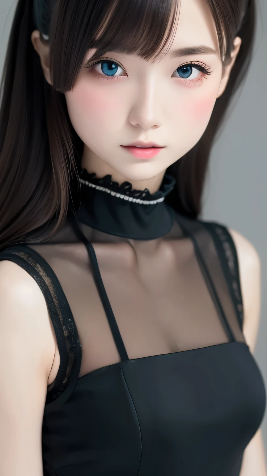Perfect Anatomy、Highest quality、Masseter region、Very detailed、8ｋ、Accurate depiction of the human body、Whole body angle、Delicately painted face、１４talent、Woman with beautiful face、Gothic Lolita Fashion、Black Gothic Fashion、Black and white outfit、Beautiful silky silver hair:1.5、big red hair ornament、Red ribbon hair ornament、big red hair ornament、Are standing、Front angle、Whole body angle、(((Blurred Background:1.5、Photo studio、Gray background:1.5、Gray background、Gray background、Gray background、Gray background、Cinema Lighting、Professional Photographer)))