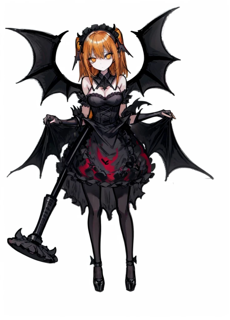 1girl, orange eyes, yellow-orange hair, succubus, maid, bat wings, beautiful clothes , (high resolution, high detail, best quality) , medium breasts, calm