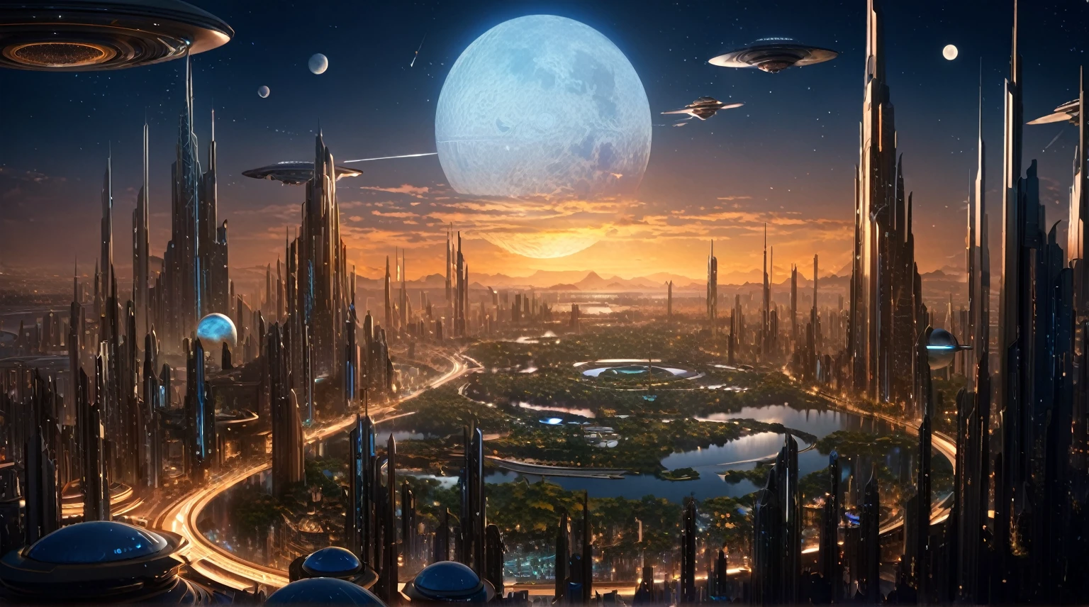 masterpiece, best quality, good quality, Fantasy aesthetics, Highly detailed, beautiful landscape, Futuristic fantasy city, metropolitan, background only, no other being (human etc), very detailed CG unified 8k wallpaper), clay texture, clean background, natural light, best quality, ultra detail, no planet or moon in the middle