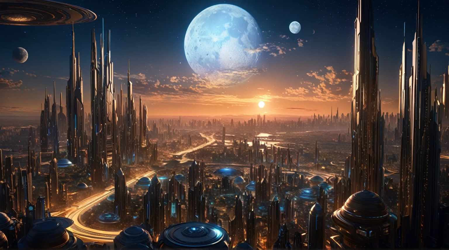 masterpiece, best quality, good quality, Fantasy aesthetics, Highly detailed, beautiful landscape, Futuristic fantasy city, metropolitan, background only, no other being (human etc), very detailed CG unified 8k wallpaper), clay texture, clean background, natural light, best quality, ultra detail, no planet or moon in the middle
