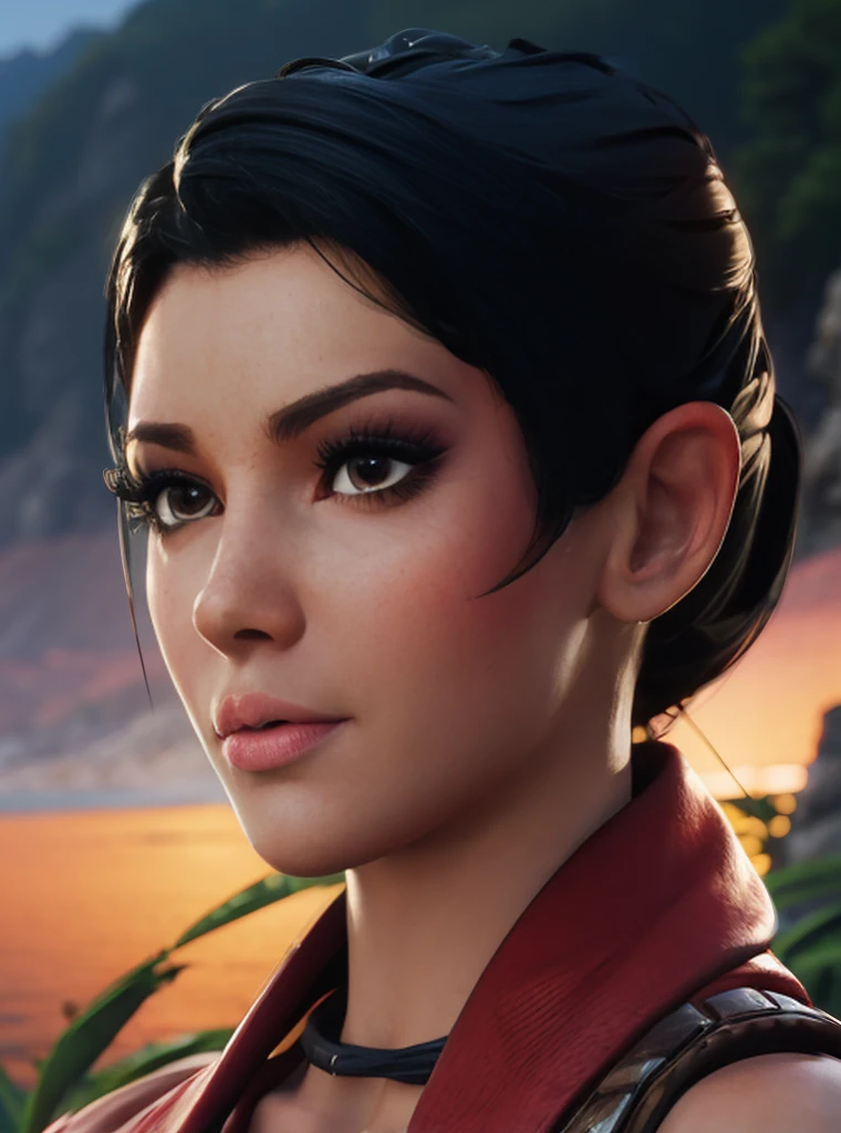 a woman in a vibrant red jumpsuit, beautiful detailed eyes, beautiful detailed lips, extremely detailed face, long eyelashes, detailed hair, in a serene nature landscape, vibrant colors, cinematic lighting, photorealistic, 8k, high quality, masterpiece