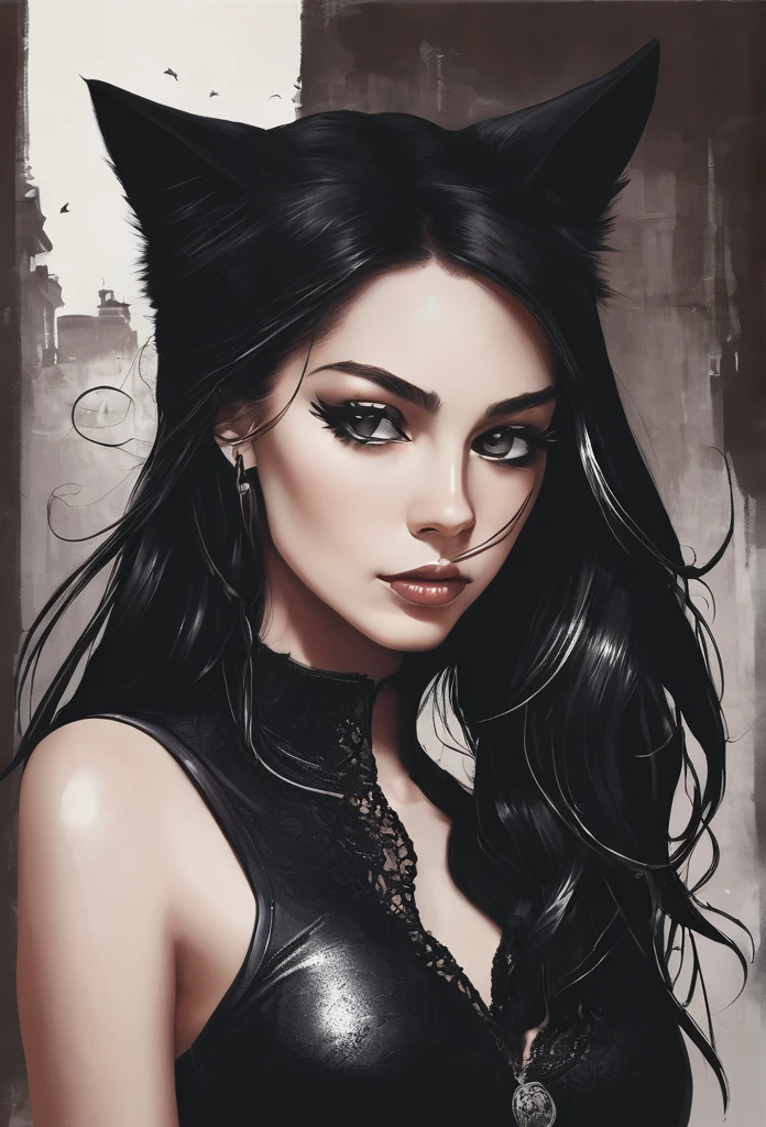 "Girl corpo inteiro witc dark style com gato