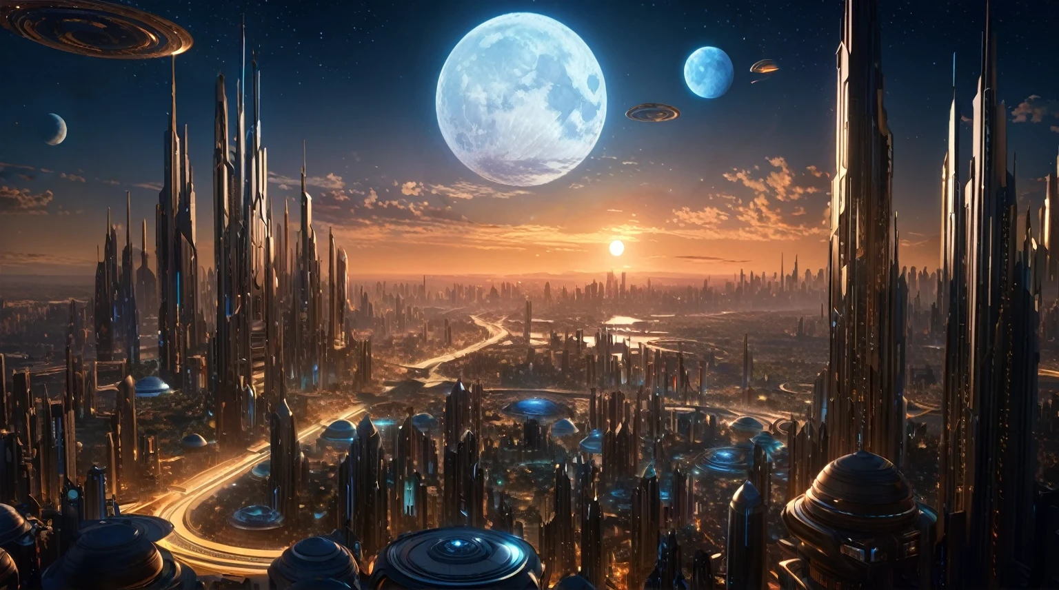 masterpiece, best quality, good quality, Fantasy aesthetics, Highly detailed, beautiful landscape, Futuristic fantasy city, metropolitan, background only, no other being (human etc), very detailed CG unified 8k wallpaper), clay texture, clean background, natural light, best quality, ultra detail, no planet or moon in the sksky
