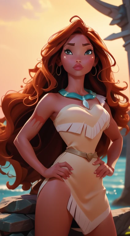 Fusion Pocahontas-Merida, Merge models, Les vêtements de Pocahontas, fusion, 1fille, beau, personnage, Femme, femelle, plage, (centerpiece:1.2), (best quality:1.2), (seul:1.2), ((pose de combat)), ((champ de bataille)), Cinematic, yeux parfaits, peau parfaite, perfect lighting, sourir, light, cor, textured skin, Detail, Beauty, merveille, ultra-Detaillé, Visage parfait African American woman.