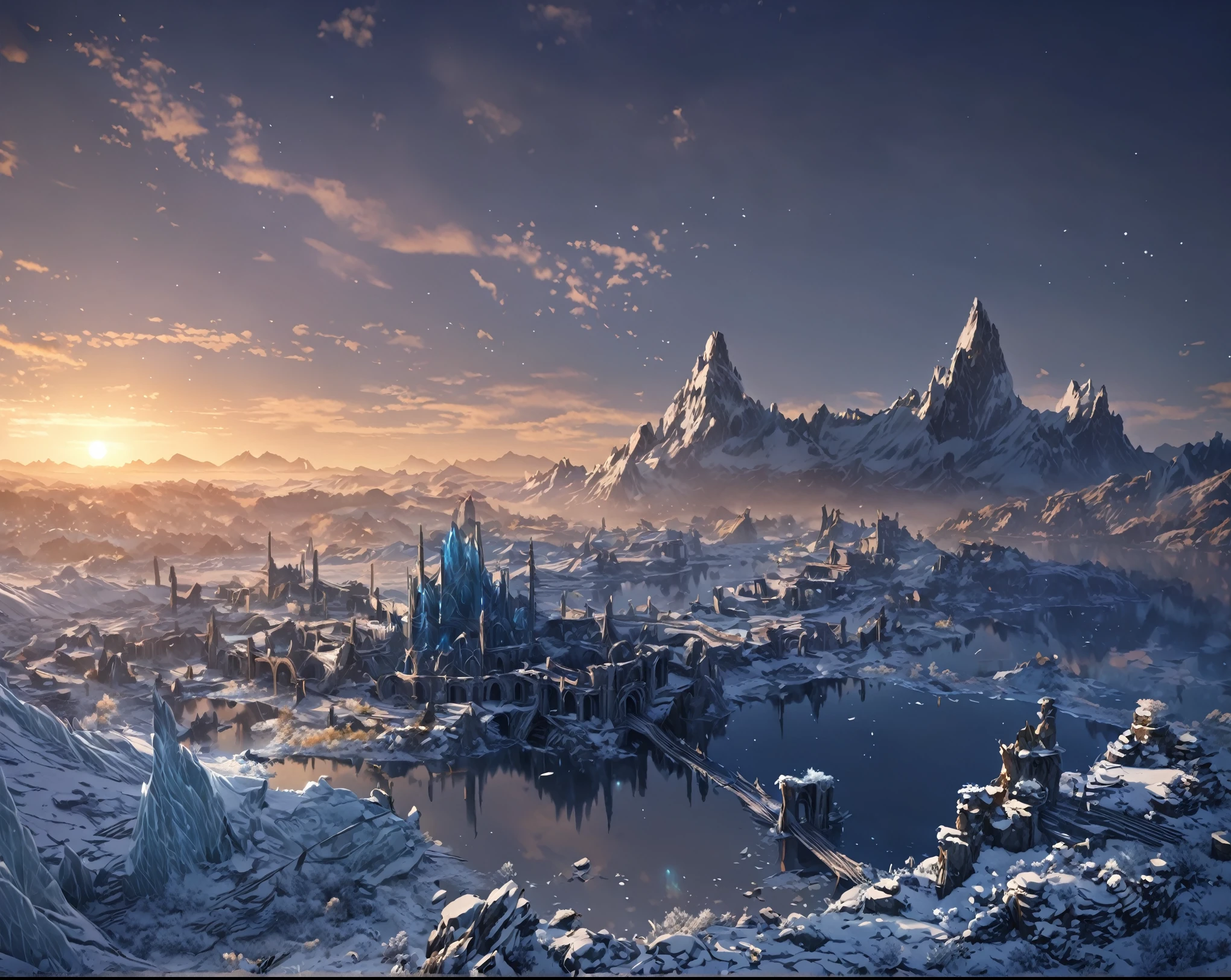 masterpiece, best quality, good quality, Fantasy aesthetics, Highly detailed, beautiful landscape, Ruin, background only, no other being (human etc), very detailed CG unified 8k wallpaper), clay texture, clean background, natural light, best quality, ultra detail, icy world