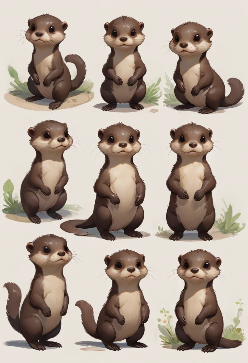 character design sheet by Yliade, best quality, masterpiece, Representative work, official art, Professional, Ultra intricate detailed, 8k, cute otter animal
