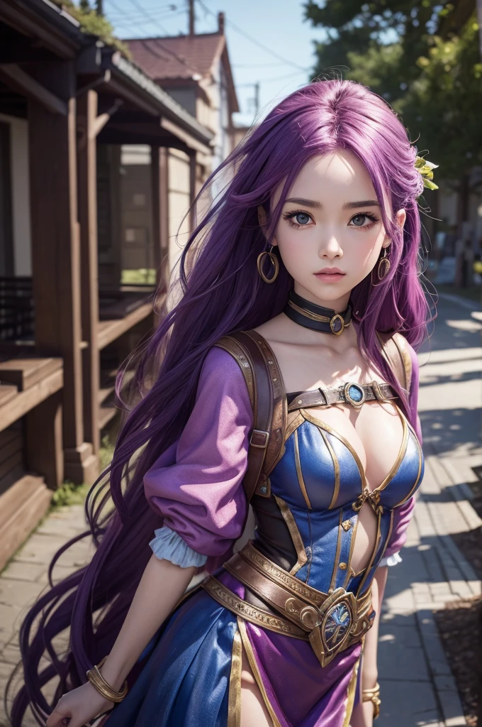 Colorful hair(Purple and blue gradient)、short twintails、beautfull woman、Beautiful eyes、Official art、masterpiece、Extremely delicate modeling、beste-Qualit、Hphotorealistic、8k picture、hiquality、large full breasts、Princess、Infant face(Rounded face)、Paladin、Luxurious armor、Excalibur