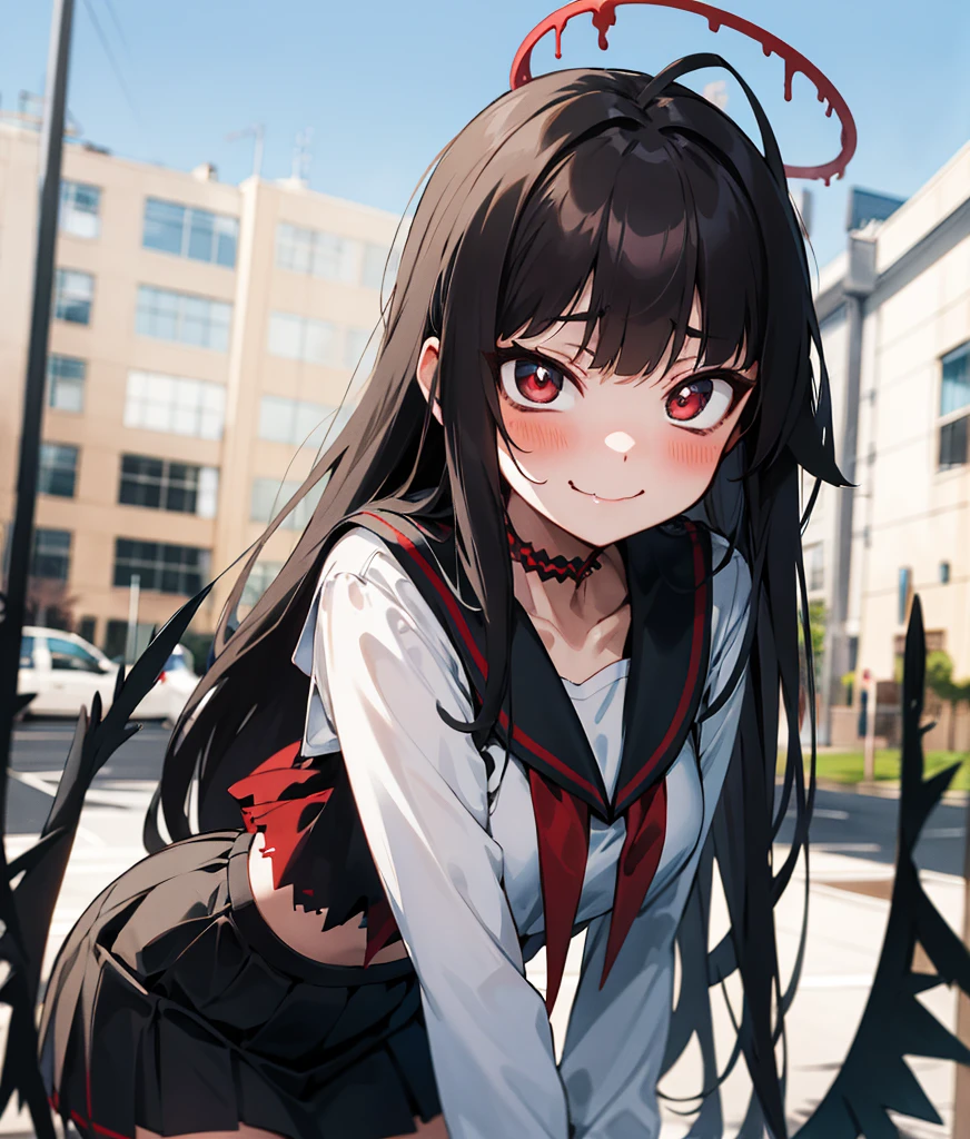 official art,anime,tsurugidef, miniskirt, smile, blush, outdoors, day, simple background,moody lighting, facing viewer,BREAK
blush, closed mouth, hunchback,office, windows, blue sky,wavy mouth, look down,constricted eyes, constricted pupils,,
blunt bangs