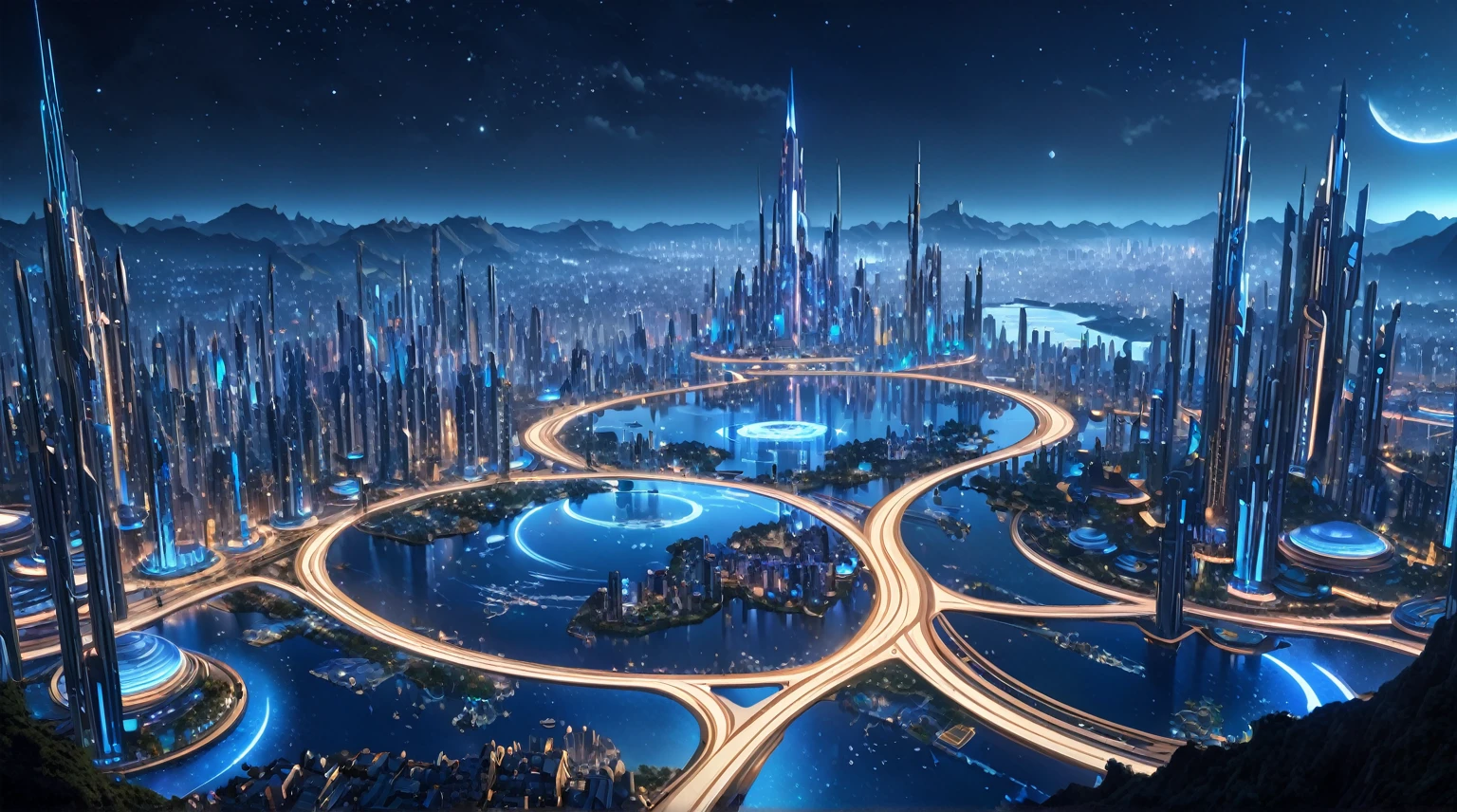 masterpiece, best quality, good quality, Fantasy aesthetics, Highly detailed, beautiful landscape, Futuristic fantasy city, metropolitan, background only, no other being (human etc), very detailed CG unified 8k wallpaper), clay texture, clean background, natural light, best quality, ultra detail, night time