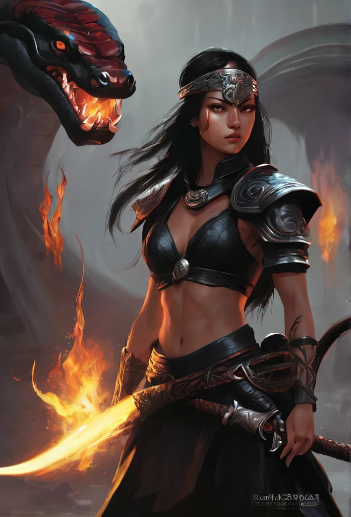  "Girl warrior dark style with serpent" 