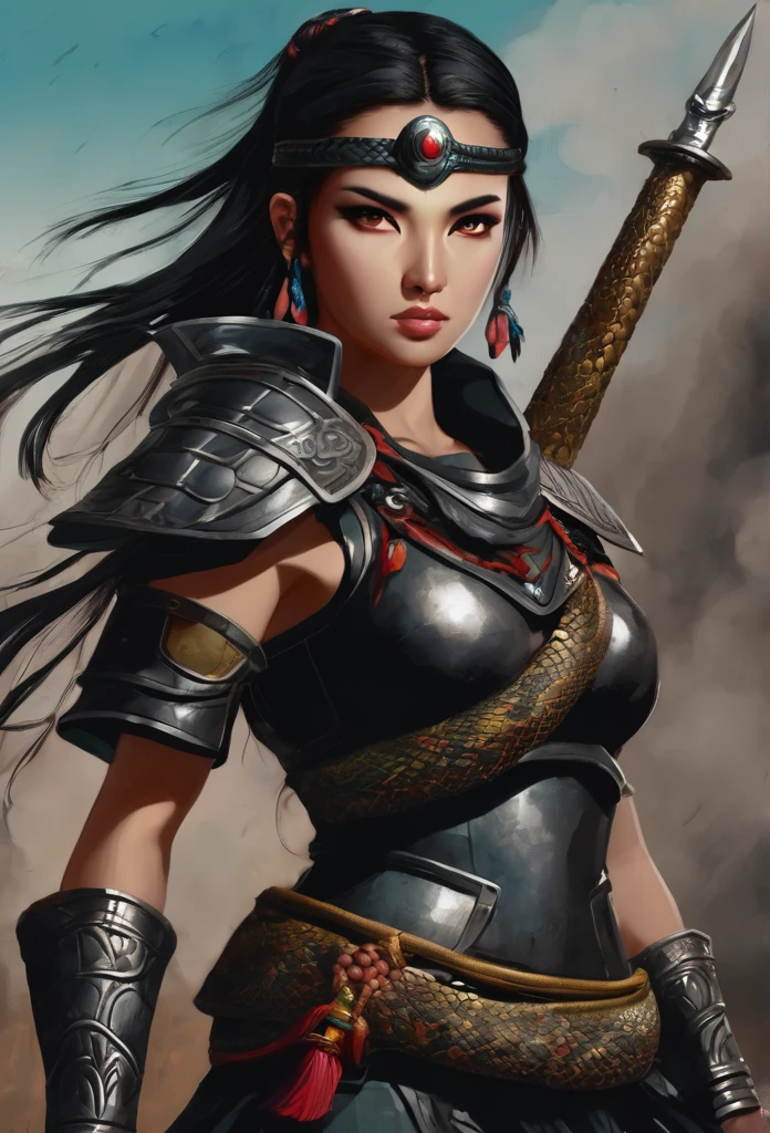  "Girl warrior dark style with serpent" 