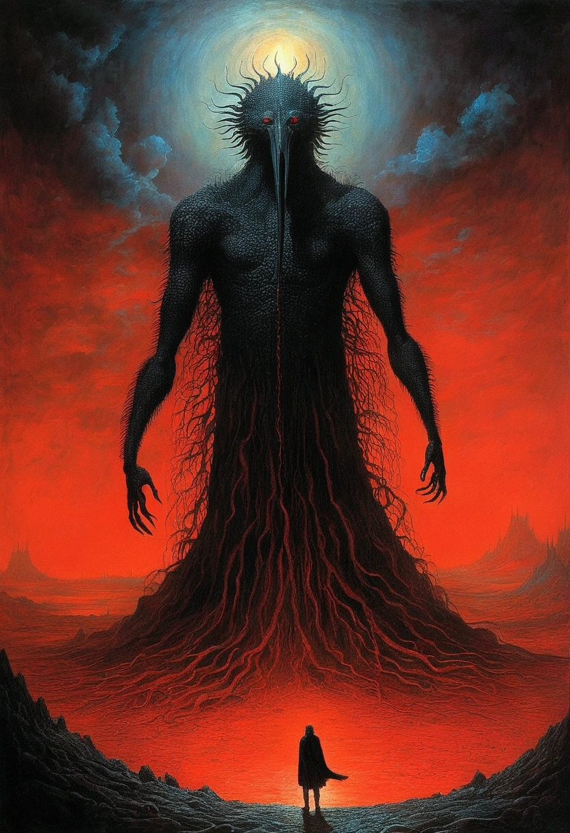 Mythical creatures, author：Zdzislaw Beksiński, Azathoth, Red/Black