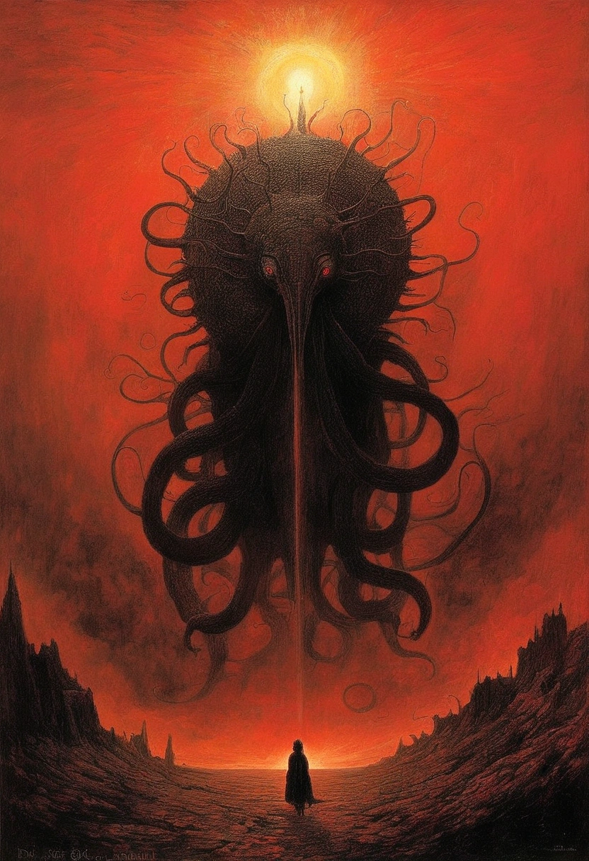 Mythical creatures, author:Zdzislaw Beksiński, Azathoth, Red/Black