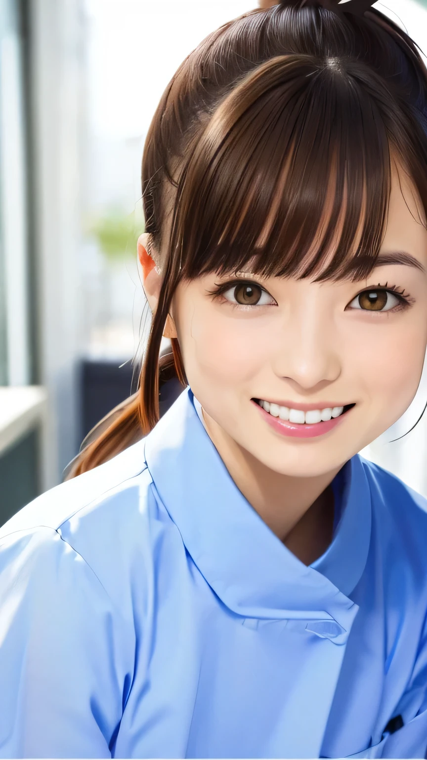 (Highest quality、8K、32k、masterpiece)、(Realistic)、(Realistic:1.2)、(High resolution)、Very detailed、Very beautiful face and eyes、20Adult female years old、Round and small face、Tight waist、Delicate body、(Highest quality、Attention to detail、Rich skin detail)、(Realistic、Realistic:1.37)、Bright colors、(((Brown Hair)))、(((Full Body Shot)))、(((Long Hair)))、(((Side Ponytail)))、(((Daytime city background)))、(((smile)))、(((Teeth are visible)))、(((nurseの白い服を着る)))、、Kanna Hashimoto、White、nurse、nurse