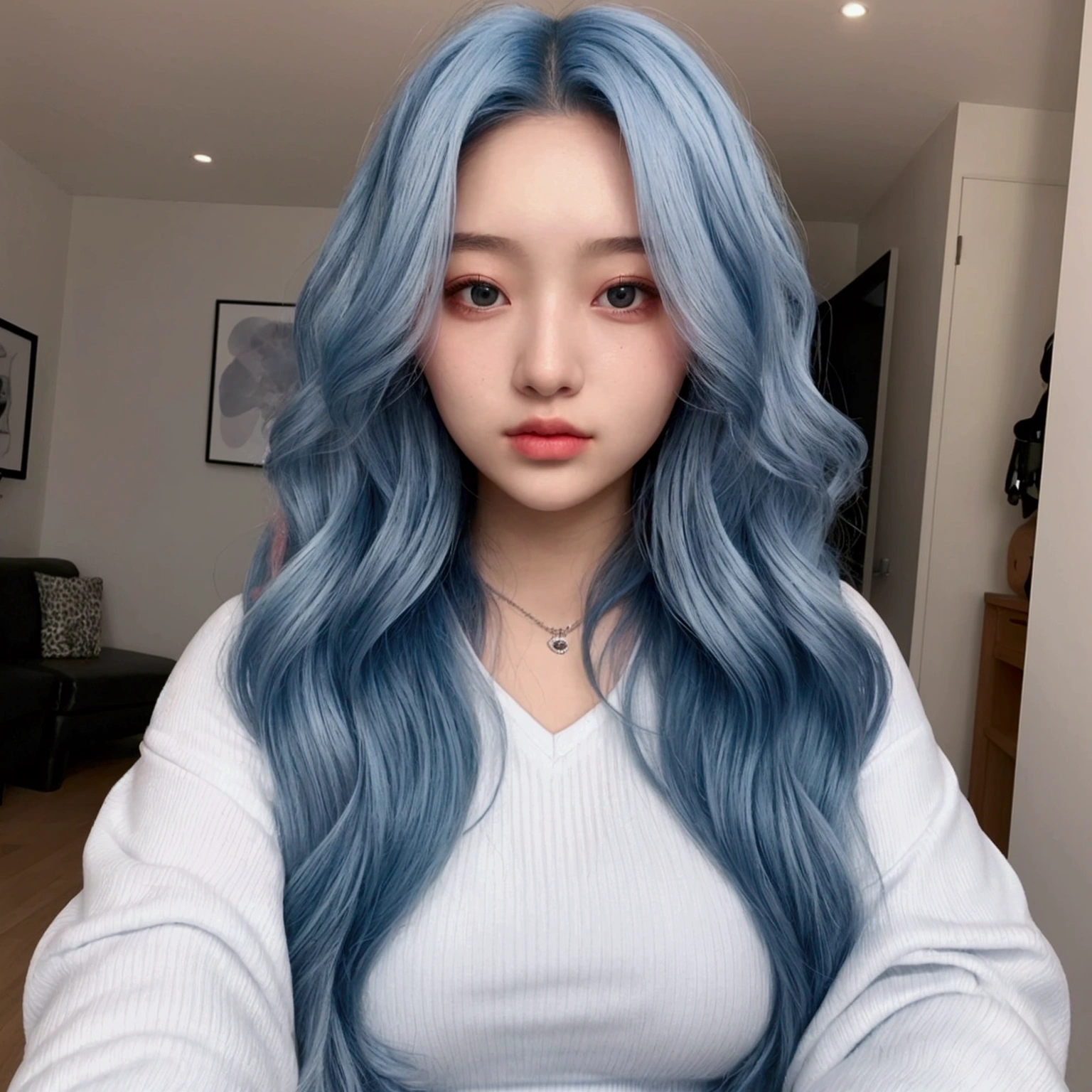 raise a girl 18 years old, long wavy blue hair, This will be our influencer for Instagram