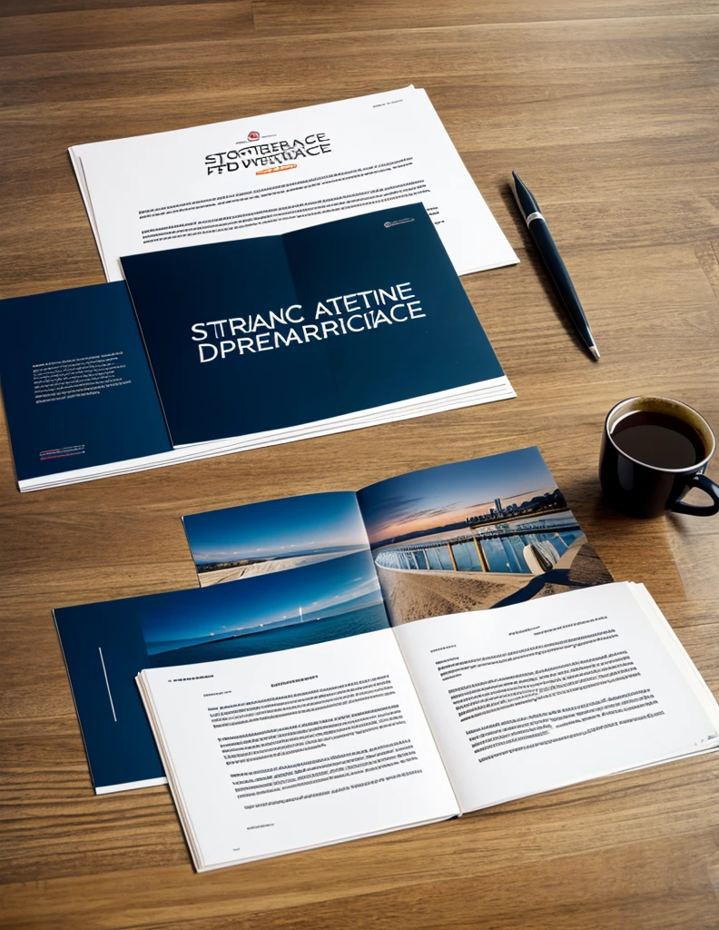 A photograph of four items used: strategic document, advertising campaign, future, market