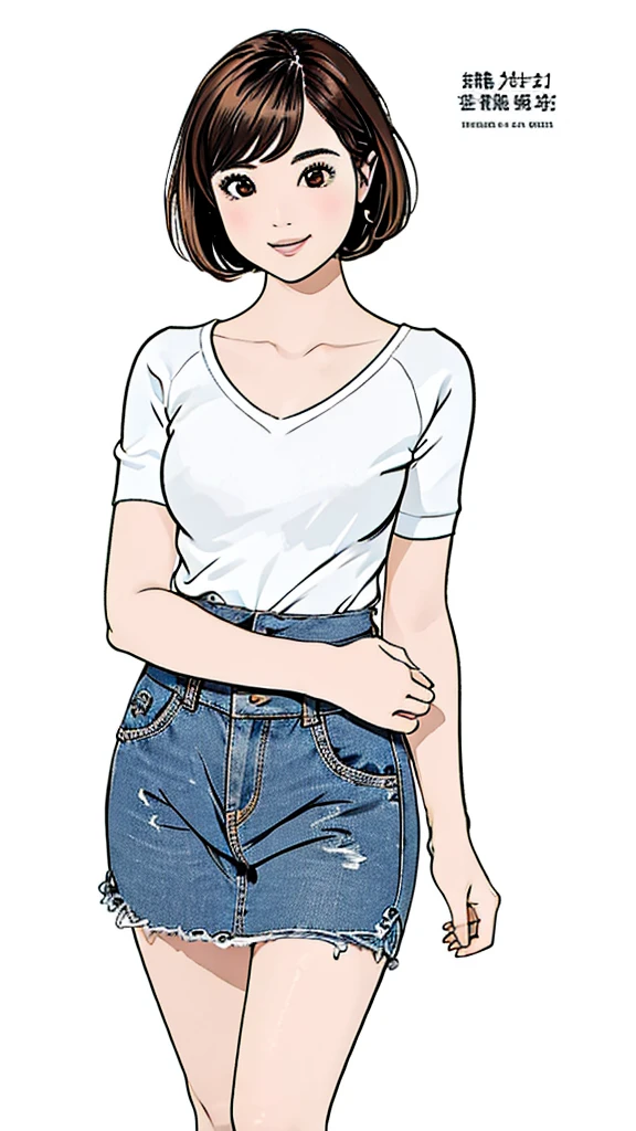 (((masterpiece, best quality, ultra highres, 1 girl, solo, no background))), super detailed skin and face and eyes and finger, beautiful japanese woman, small breasts:1.5, skinny, light brown hair, white background, very short pixie hair, Knee shot, Generate with illustrations, Various expressions, Various poses, Please draw the entire character within the frame, ensuring that the head, arms, and legs are not cut off. The background should be simple, with the character positioned centrally, outline, anime, 2d, boyish, smile showing teeth, underwear, spread legs,