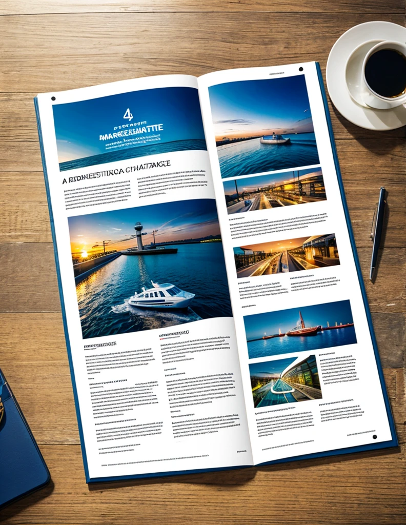A photograph of four items used: strategic document, advertising campaign, future, market