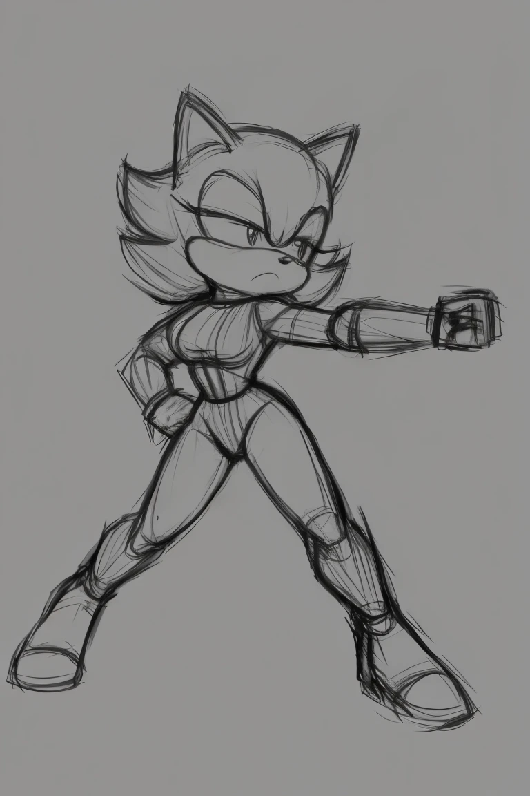 Female, Mobian, Hedgehog, ((Sketch)), Sketch base, base, blank background, fighting pose