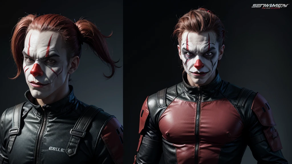create a male online game soldier with an evil clown mask that shows his entire body