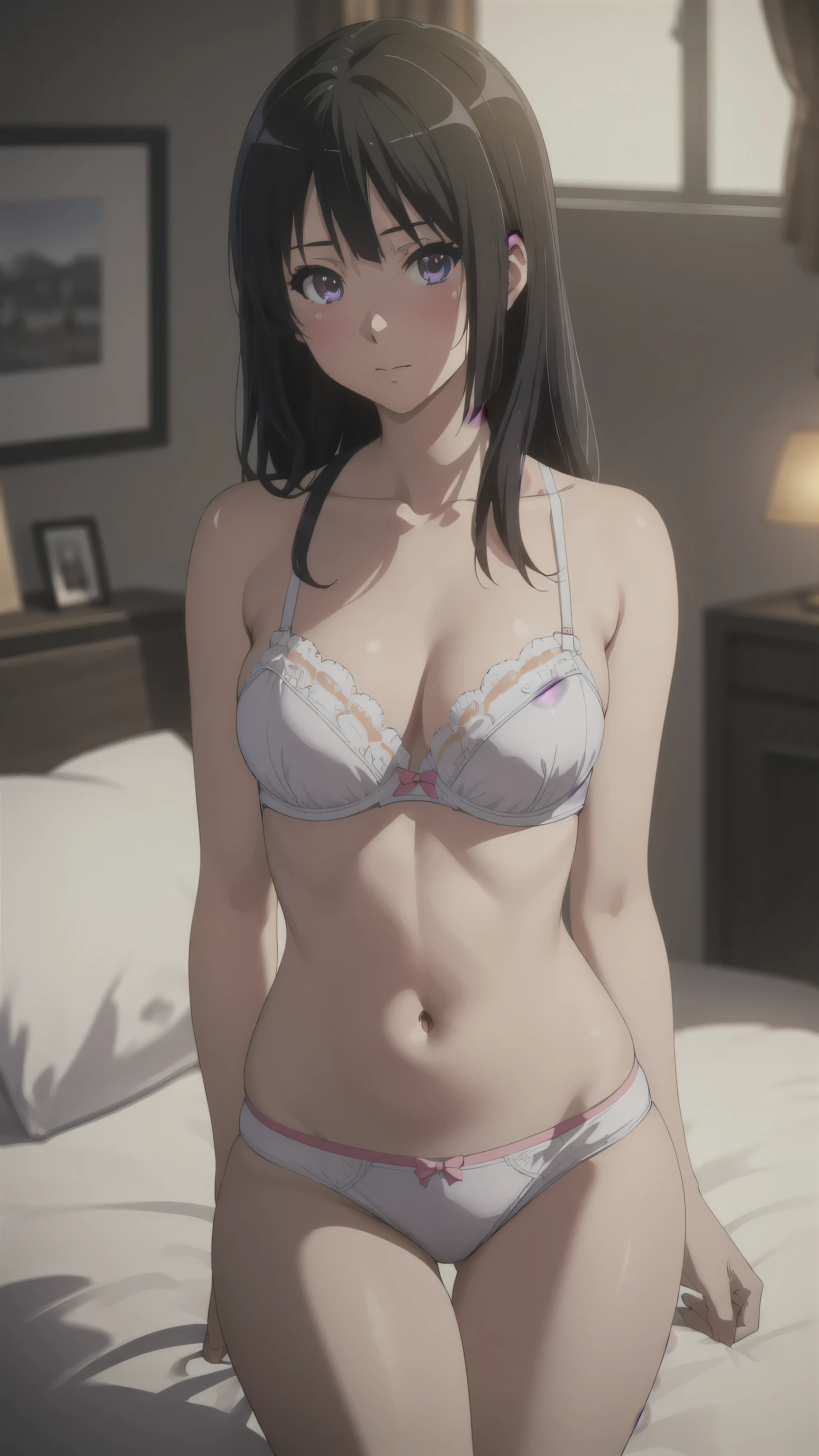 (A superb exquisite Kousaka Reina), (Kousaka Reina:1.5),
(photo realistic:1.4), (hyper realistic:1.4), (realistic:1.3),
(smoother lighting:1.05), (increase cinematic lighting quality:0.9), 32K,
1girl, girl, realistic lighting, light on face, ray trace, (brightening light:1.2), (Increase quality:1.4),
(best quality real texture skin:1.4), finely detailed eyes, finely detailed face, finely quality eyes,
(tired and sleepy and satisfied:0.0), ((face closeup)),
(large chest), (Perfect Body Proportions), (slender Body Proportions),
(bedroom), colorful bra & panties,
(Increase body line mood:1.1), (Increase skin texture beauty:1.1),