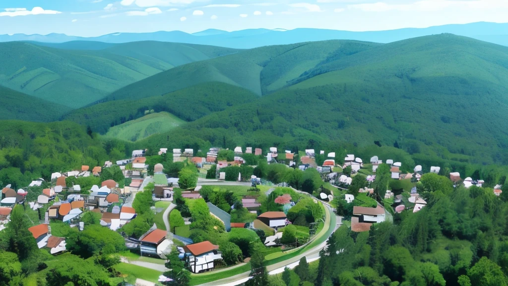 ( Better image quality) a town surrounded by forests.