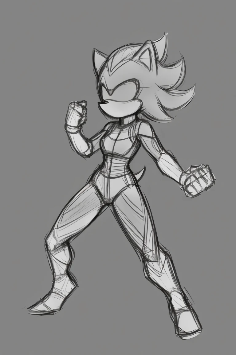 Female, Mobian, Hedgehog, ((Sketch)), Sketch base, base, blank background, fighting pose