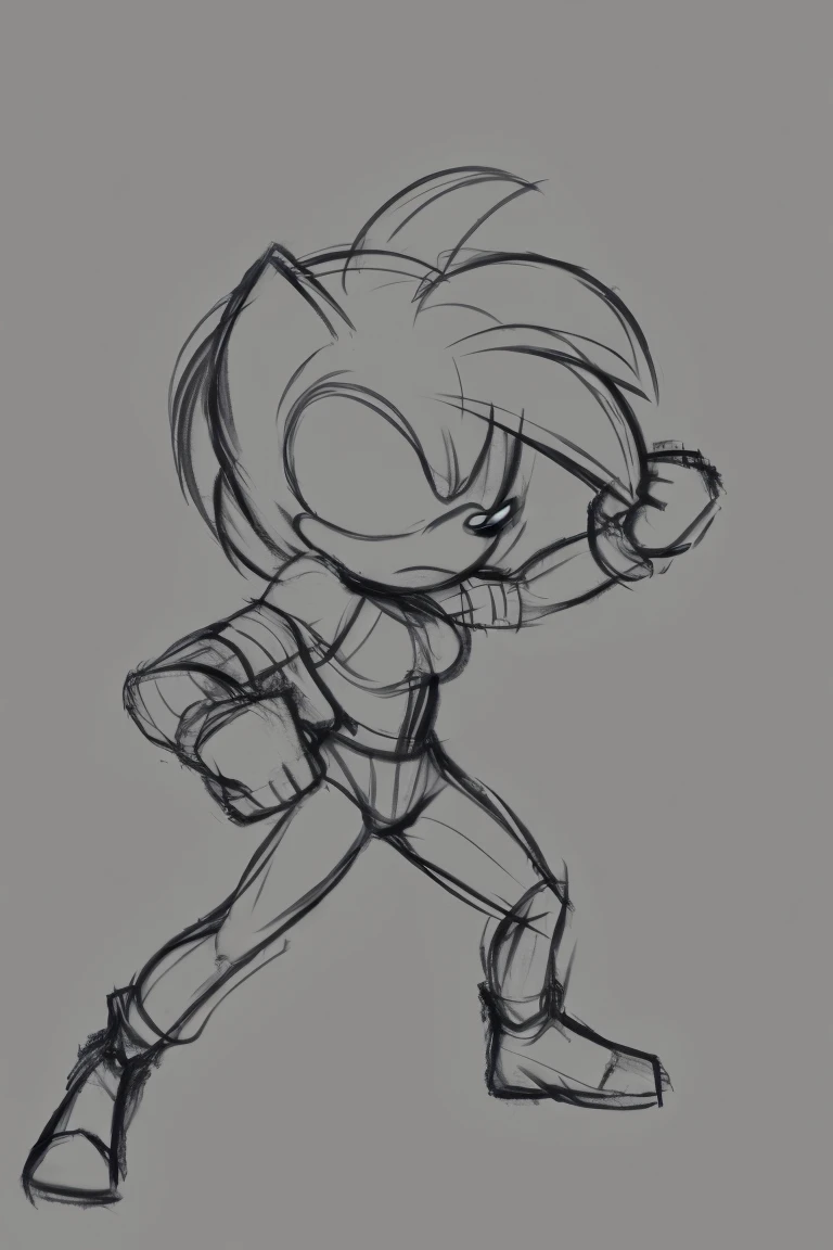 Female, Mobian, Hedgehog, ((Sketch)), Sketch base, base, blank background, fighting pose