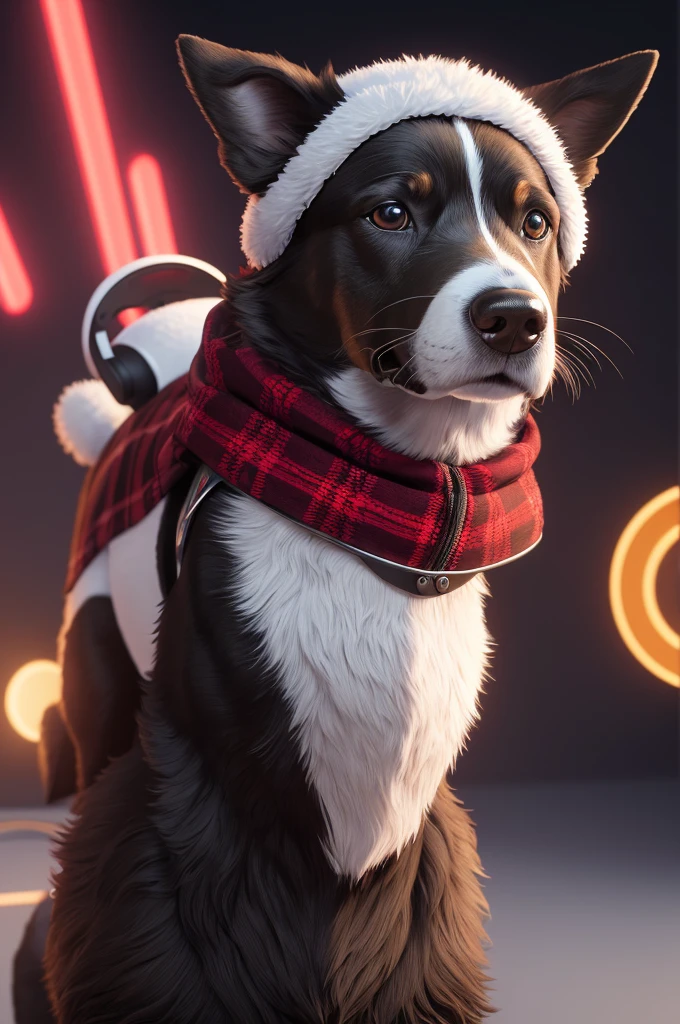 a man wearing a white ushanka with a star, a black vest, a red and black plaid shirt, red round glasses, sitting on a robotic dog, (best quality,4k,8k,highres,masterpiece:1.2),ultra-detailed,(realistic,photorealistic,photo-realistic:1.37),intricate details,cinematic lighting,highly detailed facial features,digital painting,3d render,hyper detailed,award winning art