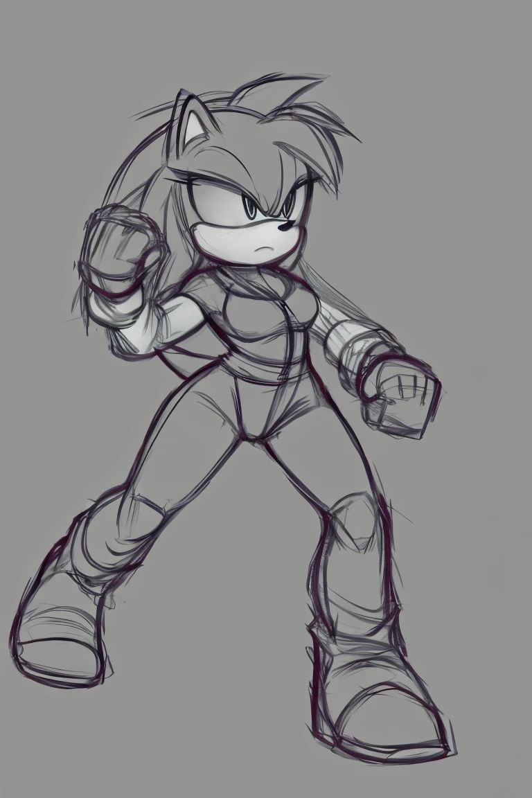 Female, Mobian, Hedgehog, ((Sketch)), Sketch base, base, blank background, fighting pose