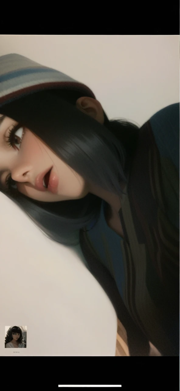 from above,full body,{best quality}, {{masterpiece}}, {highres}, original, extremely detailed 8K wallpaper, 1girl, {an extremely delicate and beautiful},ray tracing,{best quality}, {{masterpiece}}, {highres}, original, extremely detailed 8K wallpaper, {an extremely delicate and beautiful},incredibly_absurdres,colorful,intricate detail,artbook,on bed,indoors,photorealistic,Aestheticism Painting,photo (medium) ,solo,curly_hair,black_hair/black_eyes,facing viewer,looking up,lying on back,arms behind head,orgasm,surprised,wide-eyed,night dress,striped_thighhighs, tetas, sexi y escolar sexi