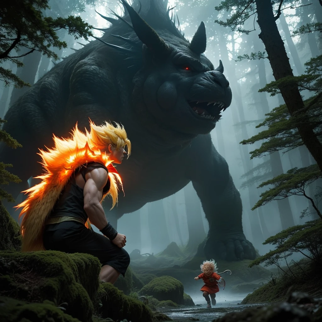 tmasterpiece,Best quality at best,Dense jungle,Rough and damp trees,Huge thick vine,weeds,florals,water puddles,marshes,((Two 5-year-old child adventurers stand in front of a huge flower full of sharp teeth)),(((Flowers with sharp teeth))),adventurer clothing,brutal,bloodthirsty,attacking,bloods,heavy bleeding,super-fine,Works of masters,high qulity,8K分辨率,depth of fields,电影灯光,Epic shooting
