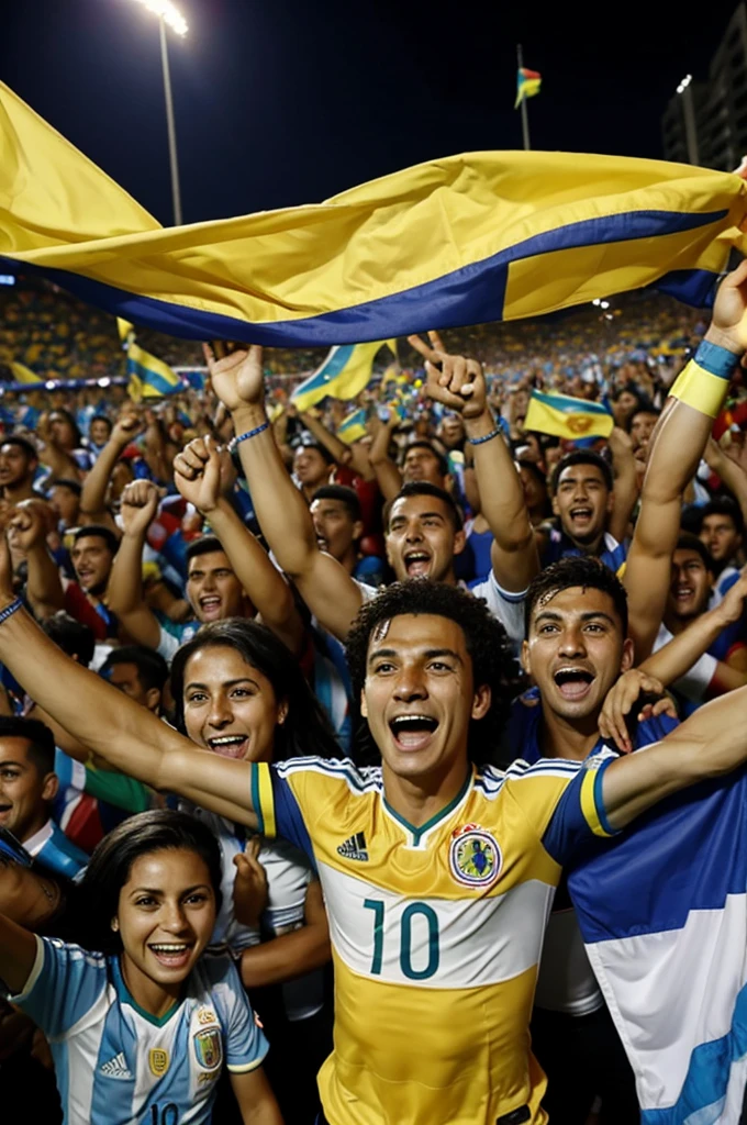 People celebrating the victory of the Colombian soccer team against Argentina 