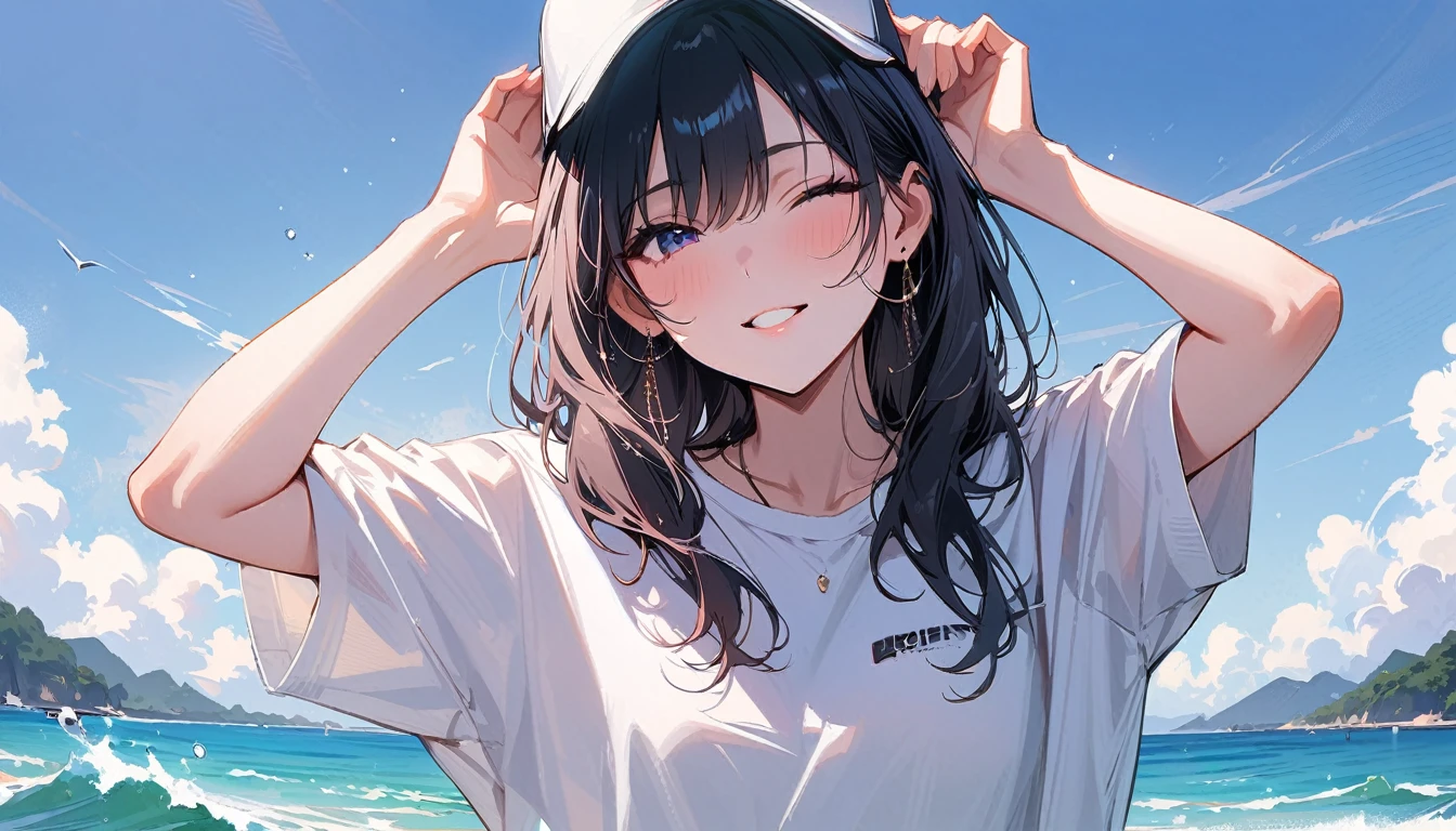 (masterpiece, Highest quality:1.2), 1 Girl, alone,Eyes open,Are you having fun,Tropical atmosphere,Ocean