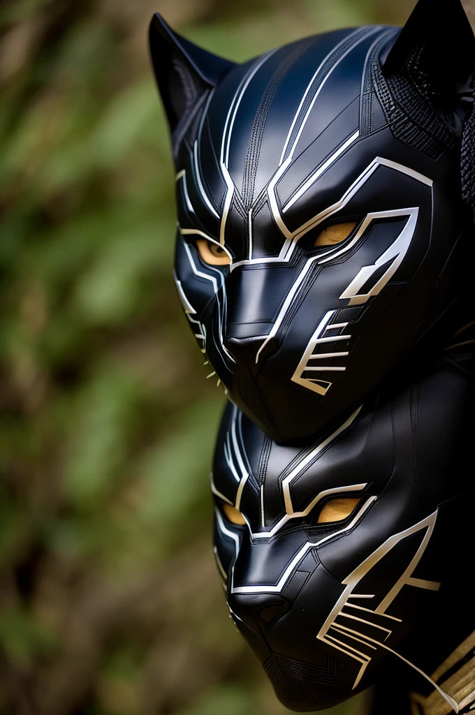 A black panther with a Japanese mask
