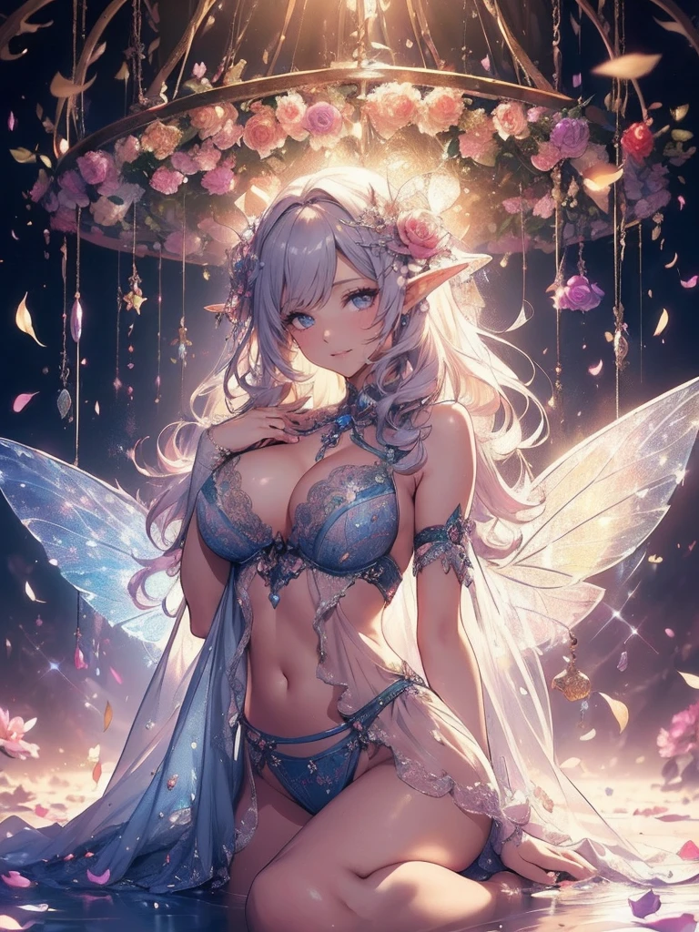 最high quality、1 beautiful woman,elf ((sleeping on your back ))、View from the front、美しい虹Farbeに輝く翼、Big angel wings、Wet、Beautiful groin、detailed groin、、Blushing、親しいsmile、Ecstasy、Beautiful thighs、Filled with roses、Lots of roses、Floral Throne、 A magnificent fairy world、flower fractal fine art、Fill the screen with flowers、Bigger on the screen、Beautiful Eyes、、Fairy tale、Märchen Beautiful Eyes,High-definition depiction, Realistic, 8K, Unity, , light smile, Beautifully and vividly drawn, , Beautiful, beautiful, clear skin、sexly see-through  bodystocking ,sexly 、Ecstasy、 Raise your arms behind your head,  Romanticism,mosquito。 The most beautiful form of chaos, Mr..々Farbe, Intertwined flowers, P article,Magical gentle light,smile,sexy,image quality、masterpiece、Beautiful Face、Super beautiful woman((Big breasted 22 year old office lady、Bust 100,Beautiful long ironed hair、Silver Hair、height: 165cm。、sexy、Esbian、high quality、、Visual Arts、最high quality、1 woman NP: Worst quality ,Flower fractal art、、Beautiful radiance,High-definition depiction, Realistic, 8K, Unity, , light smile, Beautifully and vividly drawn, , Beautiful, beautiful, clear skin、sexly ((、see-through underwear,))Countless rays of light pouring down, Swirling Light, , Raise one arm above your head, Intense light is emitted from the magic flower circle  front of the girl. Romanticism,: The most beautiful form of chaos, Mr..々Farbe, Intertwined flowers, Particle,magical gentle light,smile,sexly,image quality、masterpiece、Beautiful Face、Super beautiful elf woman((Big breasted ,Beautiful 、sexly、Esbian、、high quality、Visual art、Written boundary depth、、elf Ears、、universe、Happy smile、、、elegant、ticker beautiful decorative、、magic、、Beautiful bed、A kind smile、wonderful、Fluttering petals、、Cultivate fantasy、、Mystery light　Lots of flowers、、art、art,mystery,Ultra-high resolution,atmosphere 最high quality、