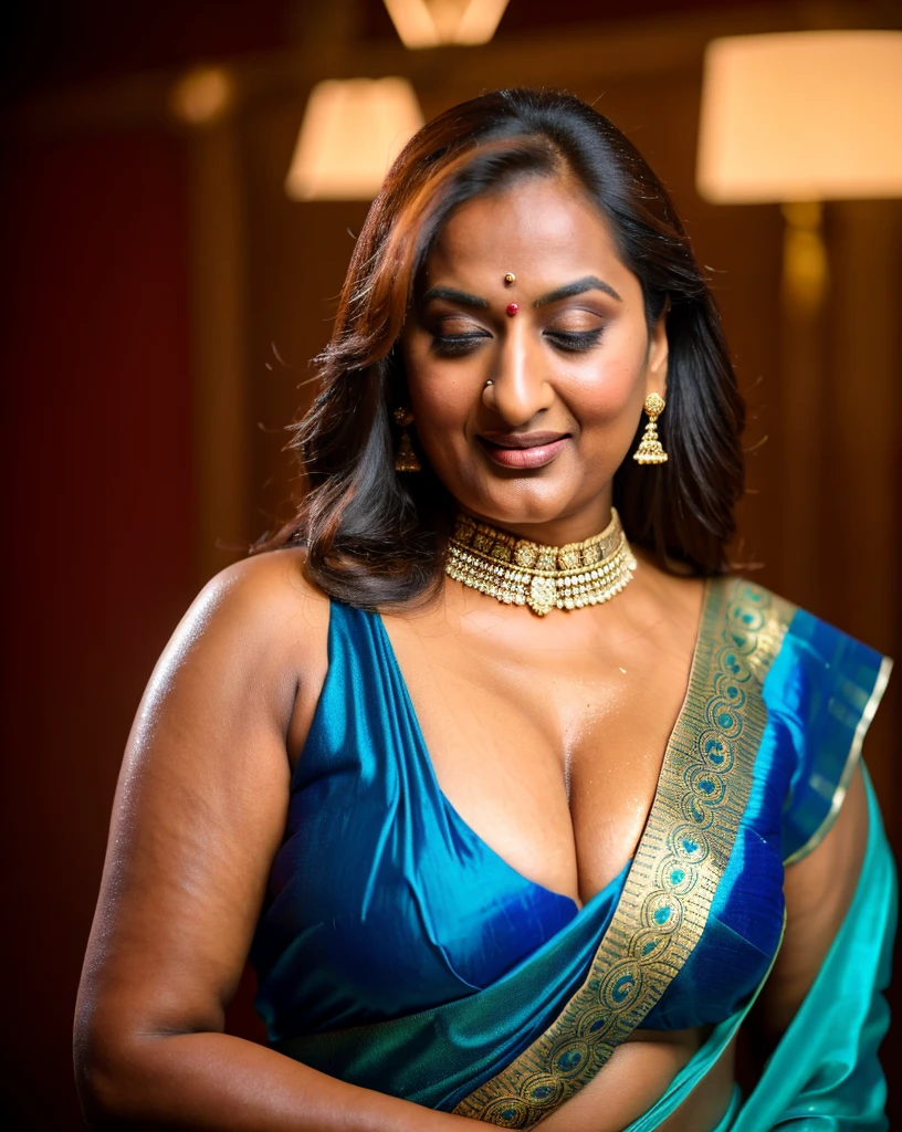 Realistic Representation of Savita bhabhi, inspired by famous Indian adult comics by amarshrostha, Foto RAW, photorealistic, photography, full body shot, 50 years old Woman, master shot, perfect eyes, goddess like beauty, pierced eyes, perfect thick chubby mallu Desi aunty bhabhi, Wearing a Stanapatta, a chest-band.Saree model, model Photography, Indian saree shoot, Indian traditional wear advertising photography, traditional wear brand shoot, face of Indian actress Sonakshi Sinha, masterpiece, realistic, realism, incredible details, pleasure, photorealism, detailed skin, skin pores, high contrast, photorealistic Artstation 8k HD digital art trend of high definition and detailed realistic skin texture, ultra detail, realistic skin texture, armature, best quality, ultra high definition, (photorealistic:1.4),, high resolution, detail, raw photo, sweat, Re sharp, by Lee Jefferies Nikon D850 Film Stock Photo 4 Kodak Portra 400 Camera F1.6 Lens Rich Color Ultra Real Realistic Realistic Textures Dramatic Lighting Unreal Engine Trending at Art Station Cinestill 800,(pele altamente detalhada: 1.2), 8k UHD, DSLR, soft-lighting, alta qualidade, grain of film, Fujifilm XT3,she didn't like to wear blouse or bra, she is happy to wear only saree, she hates blouse or bra, detailed hairy armpits, hyper realistic skin, skin pores, veins, wet body, hyper realistic sweaty body, sweat, veins, short hairs on armpit, stubble armpits, hyper realistic hairy armpits, low waist saree,