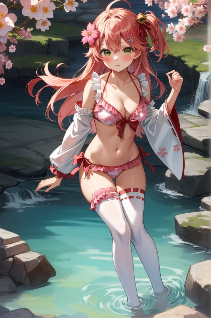 (masterpiece, best quality), intricate details,
1girl, SakuraMiko, long hair, ahoge, one side up, hair bell, MikoBase, long hair, ahoge, one side up, hair bell, cherry blossom print, nontraditional miko, frills, single thighhigh, bridal garter, MikoSummer, long hair, ahoge, one side up, hair flower, pink bikini, floral print, frilled bikini
underground, rocks, waterfall, cavern,