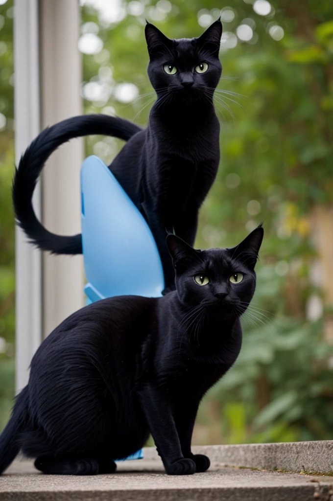 Create an image of the black cat criticizing a blue bird 