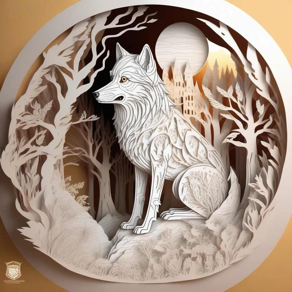 paperCut, a wolf, Coloring page for kids, cartoon style, linhas grossas