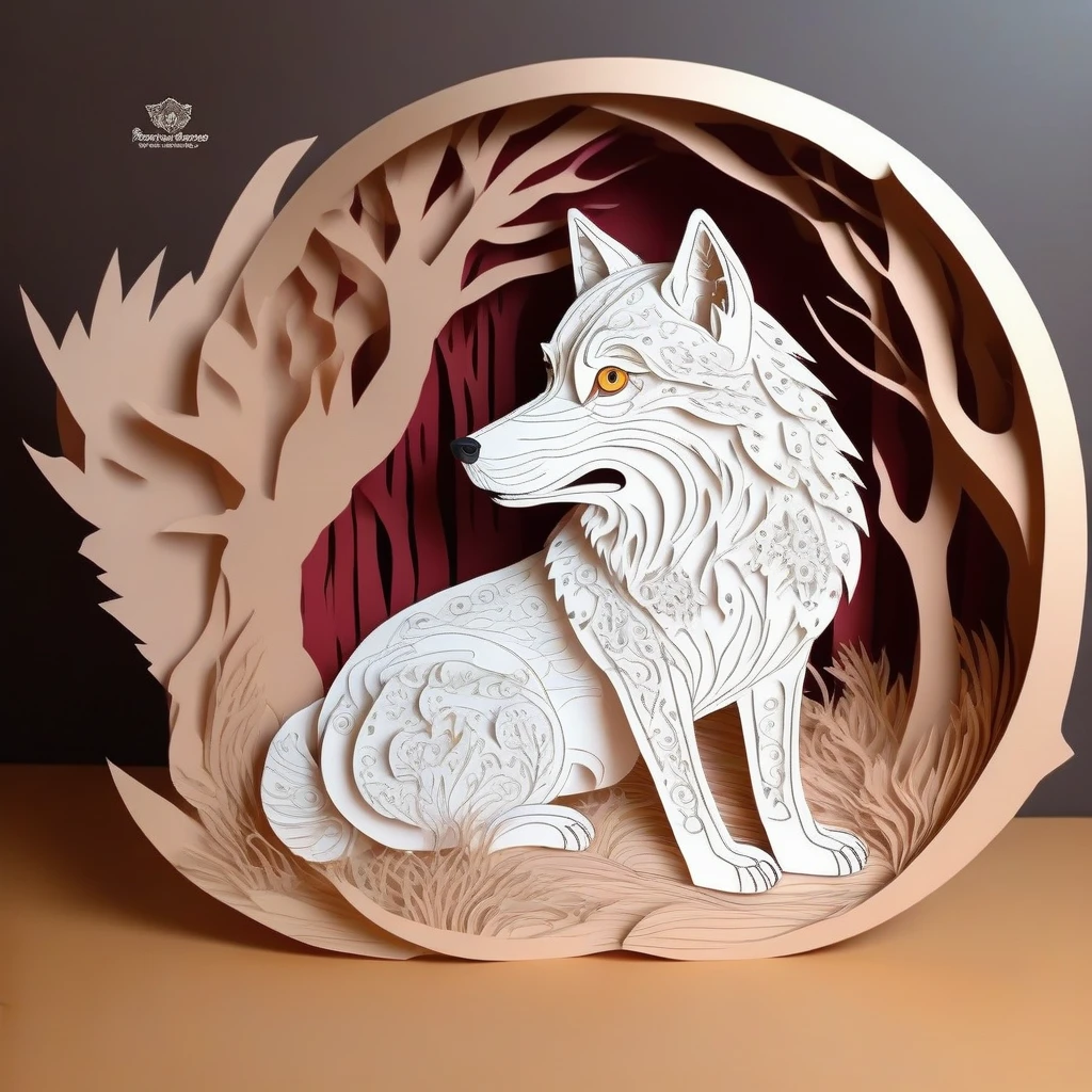 paperCut, a wolf, Coloring page for , cartoon style, linhas grossas