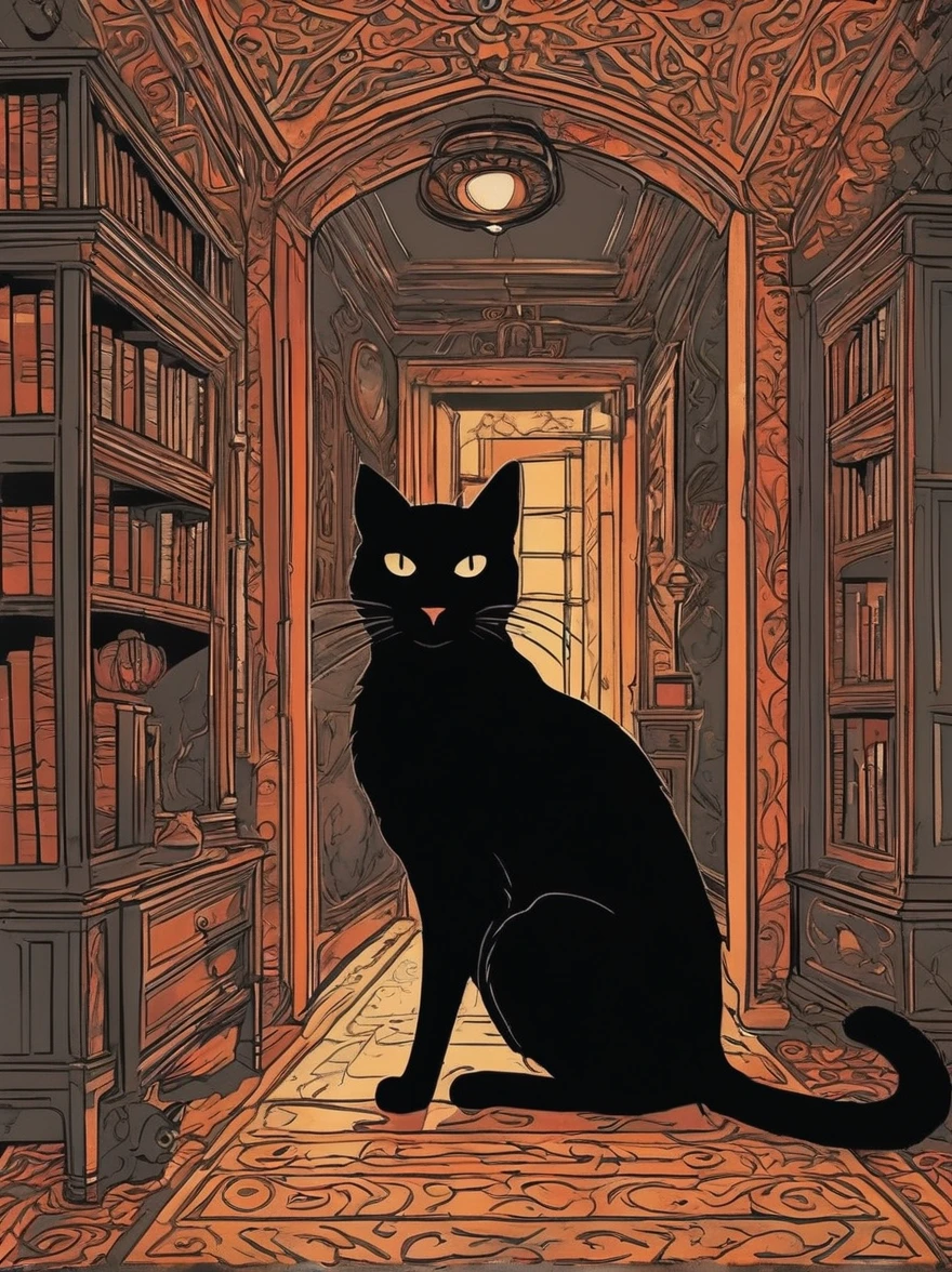 In an ancient manor, the spirit of a
black cat wanders through the
halls, its eyes glowing with a
supernatural light. It is said to be
the familiar of a witch who once
lived there, and it watches over
the house, cursing those who
bring harm to its domain.