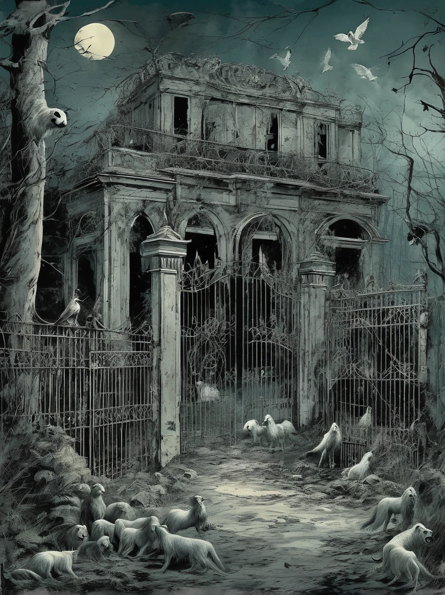 A derelict zoo, abandoned after a
catastrophic escape, is now home
to the ghosts of its former
inhabitants. Phantom roars and
cries fill the air at night, and an
invisible force preys on any who
dare to trespass, driven by the
spirits of animals seeking revenge
on their captors.