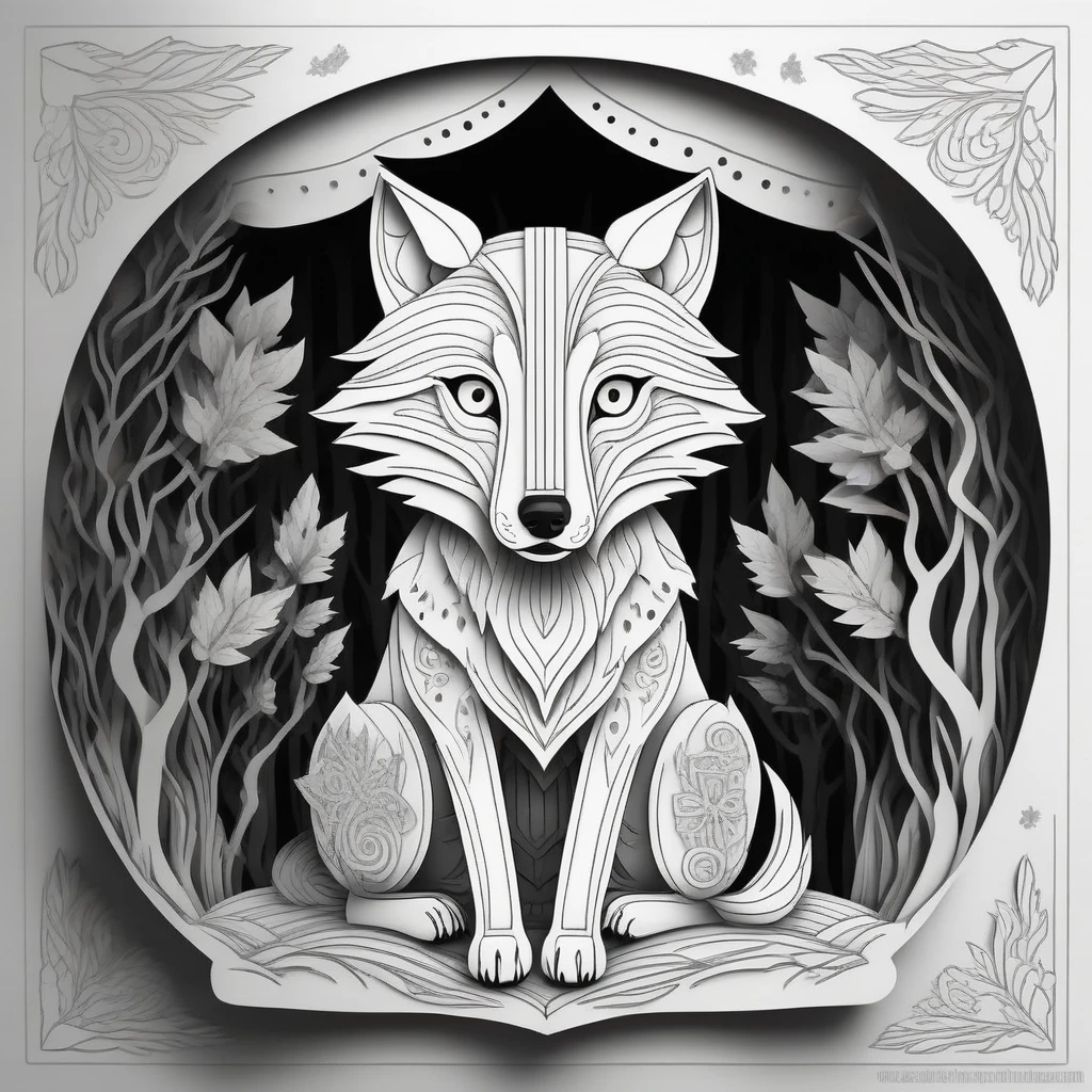 a wolf, Coloring page for kids, cartoon style, linhas grossas, for laser cutting