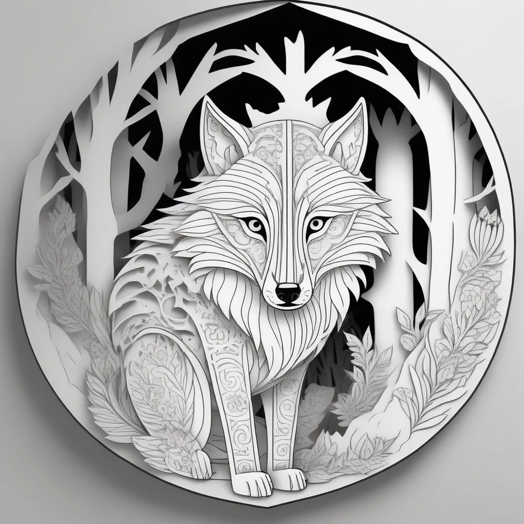 a wolf, Coloring page for kids, cartoon style, linhas grossas, for laser cutting