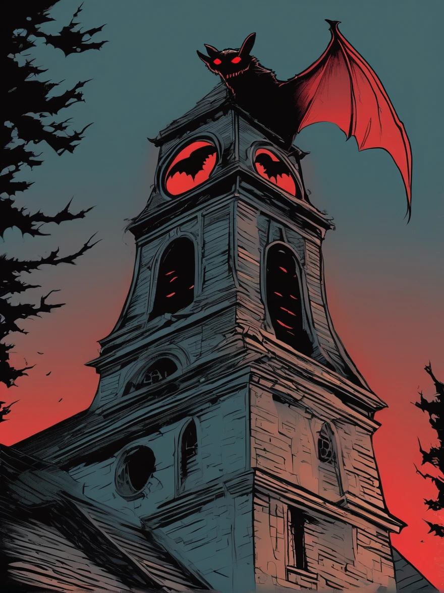 A small town is plagued by
sightings of a creature with
glowing red eyes and the body of
a giant bat. It is said to inhabit the
old church's bell tower, emerging
only at night to hunt. Its screech
is a harbinger of misfortune,
cursing those who hear it with
unspeakable terrors.