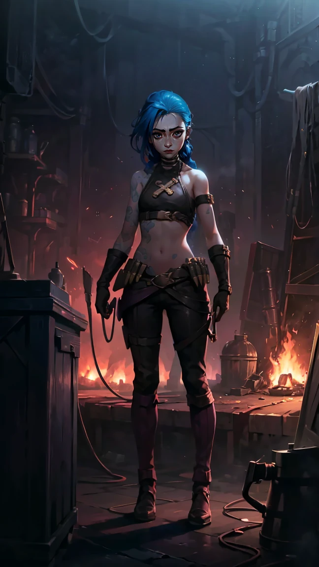 (masterpiece, Best quality), 1 girl, portrait, very sexy, crazy look, smile, crying, pink tears, tears on the cheeks, tears from eyes, full length (full body 1.1.), очень feminine, fighting stance, battle, fire, explosions, burning city, Beautiful waist, gloomy composition, flame, fire, Flash, very beautiful, feminine, long hair, hair braided in long braids, very sexy, tight leather pants, emphasis on the eyes, emphasis on the face, Beautiful face, Hands, Hair, Haired ponytail, red purple eyes, Джинкс crying, Blue cloud tattoo, (masterpiece, Best quality), Side lighting, beautiful detailed eyes, crazy face), (Best quality), (masterpiece), magic photography, Spectacular lighting, Photorealism, ultra detailed, интимная portraitная композиция, 1. 4,8 k UHD, aesthetic, Cd., A high resolution, 8 k, better lighting, Best shade, Ultra-HD, A high resolution, sharp focus, Complex background, Cinematic lighting, ((Landscape view)), 4K block, (better lighting), ((Cinematic lighting)),