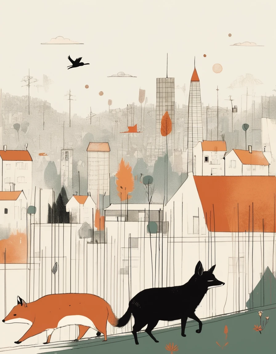 animal-like , sweet,very cute,art by Sophie Roach , art by Jon Klassen , art by Michael Cho , art by Sophie Roach、sunglasses,campimg,smoking,city